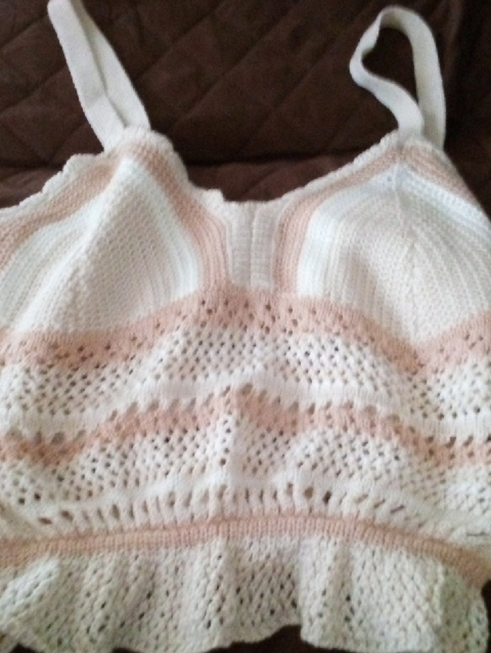 White and Light Cream Crochet Tank Top